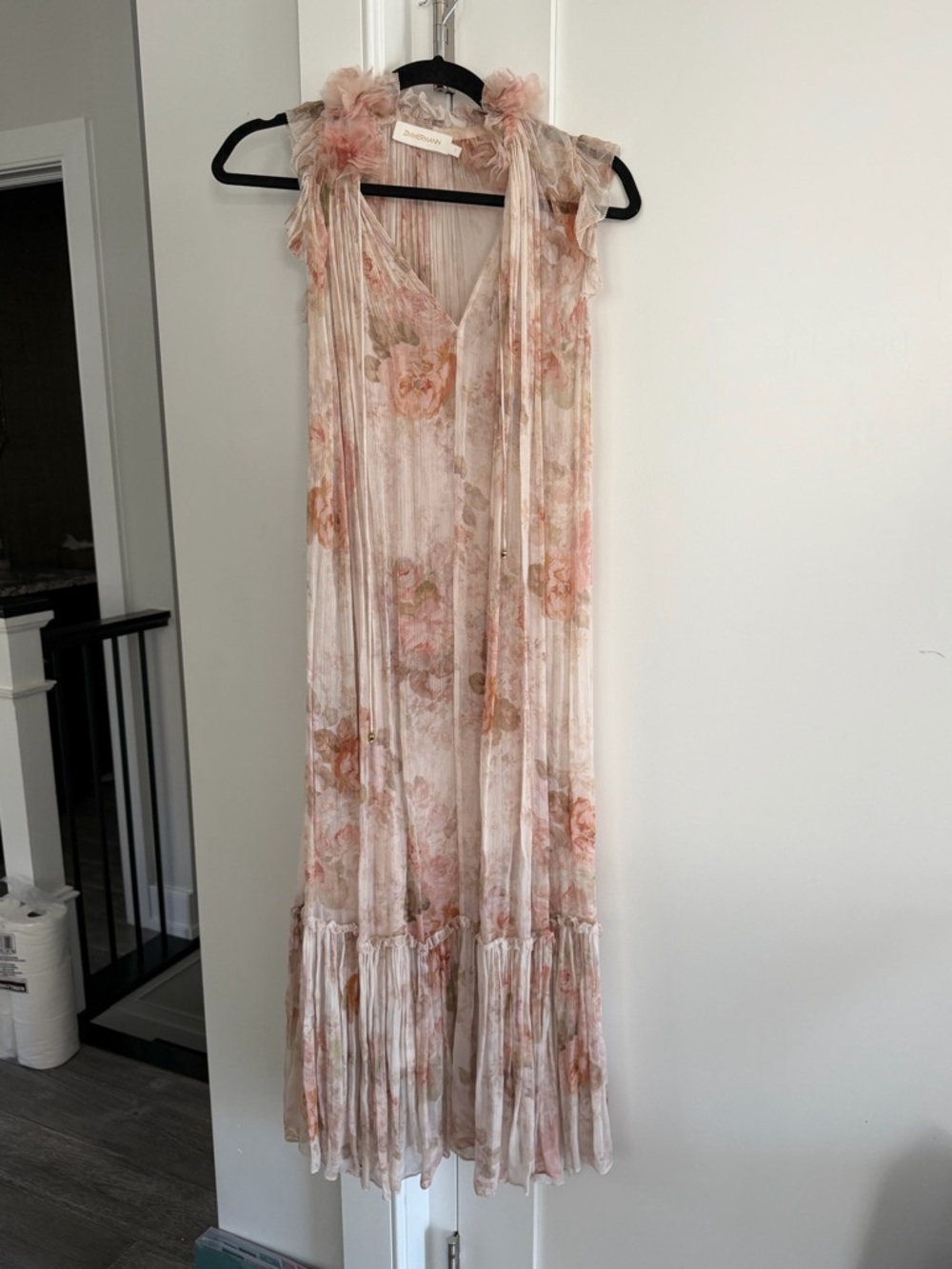 Zimmermann Blush Pink Floral Pleated Maxi Dress - Picture 2 of 7